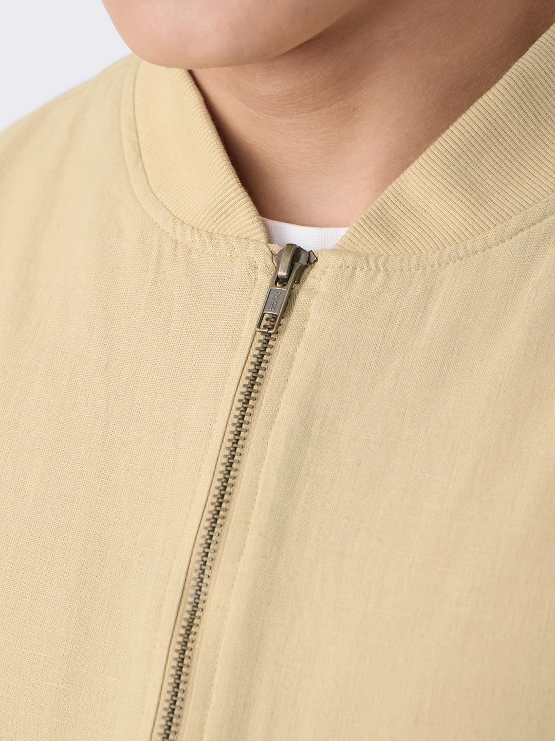 The Souled Store Cotton Linen Jacket: Dune Men and Boys Full Sleeves Band Neck Solid Lightweight Oversized Fit Casual Summer Str