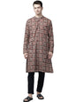 See Designs Men Maroon and Beige Kalamkari Block Printed Straight Sustainable Kurta