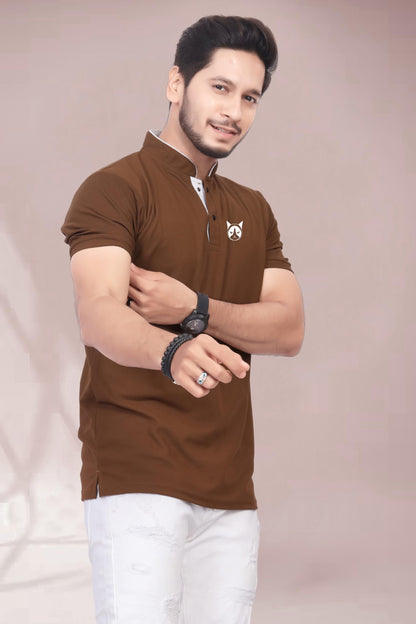 Baghadbillo MenS And BoyS Polyster T-Shirt With Mandarin Collared Neck Half Sleeves Closuer Button And Regular Fit | Polo T Sh