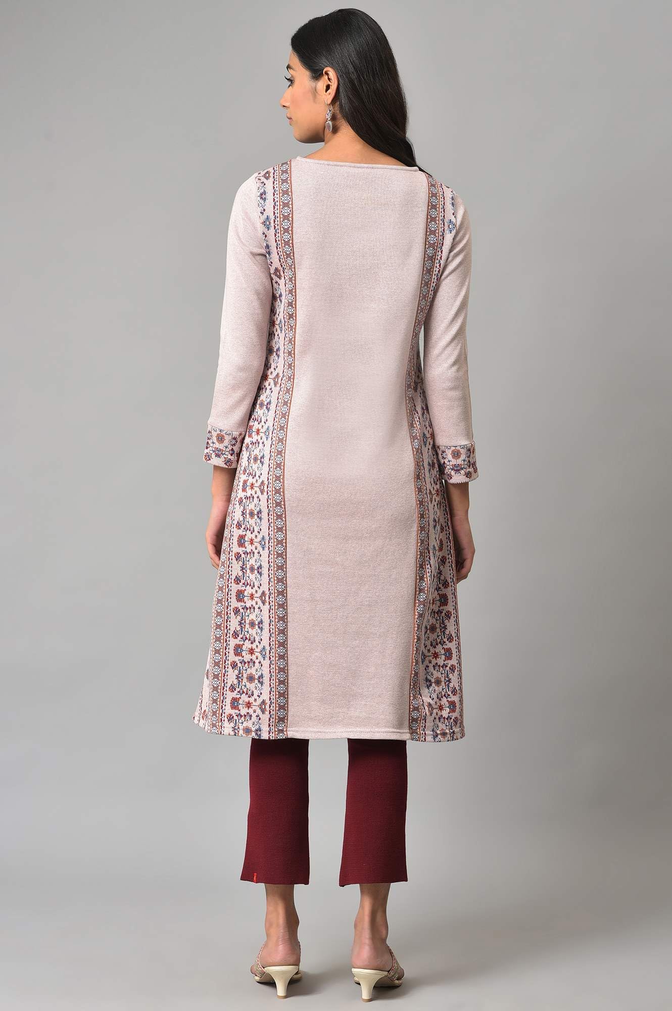 W for Woman Pink Panelled A-line Winter Kurta
