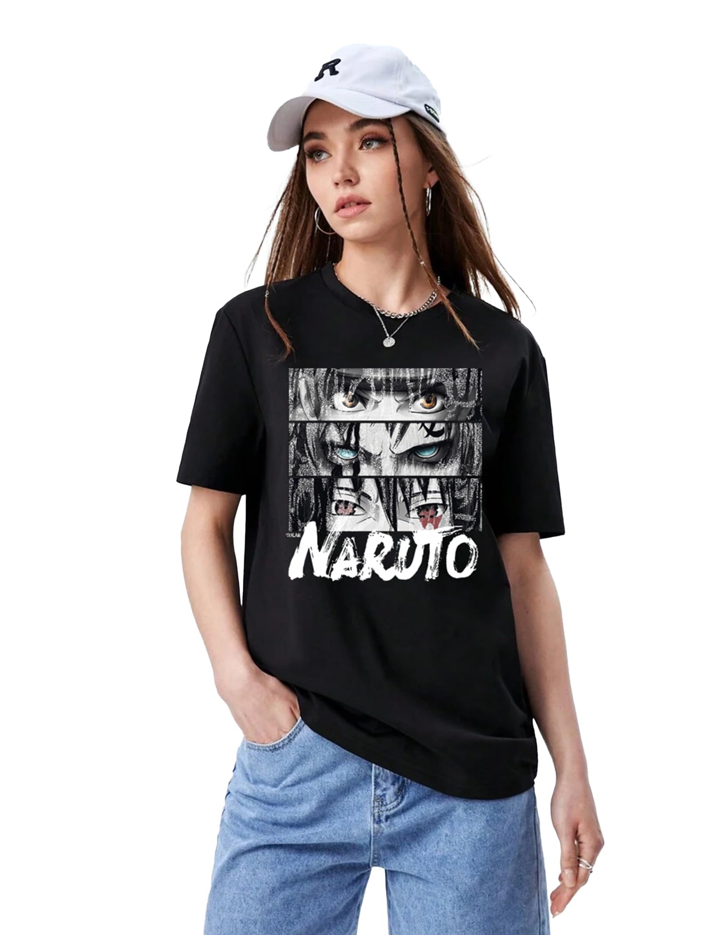 Thalasi Oversized Naruto T-Shirt For Women: Black, Loose Fit, Anime Graphic | Rock Your Inner Ninja (Like Boho & Korean Style Te