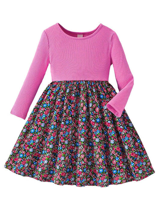 TAGAS Girl Round Neck Floral Patchwork Tutu Dress || Girls Dress || Party Dress for Girls || Fancy Dress Pink