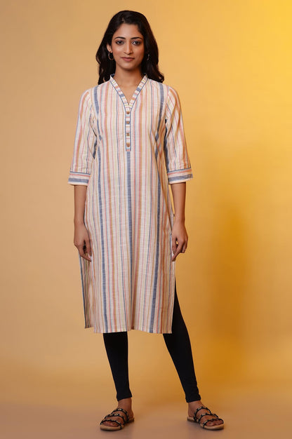Aurelia WomenS Cotton Striped Regular Kurta (24Fea14847_Off White