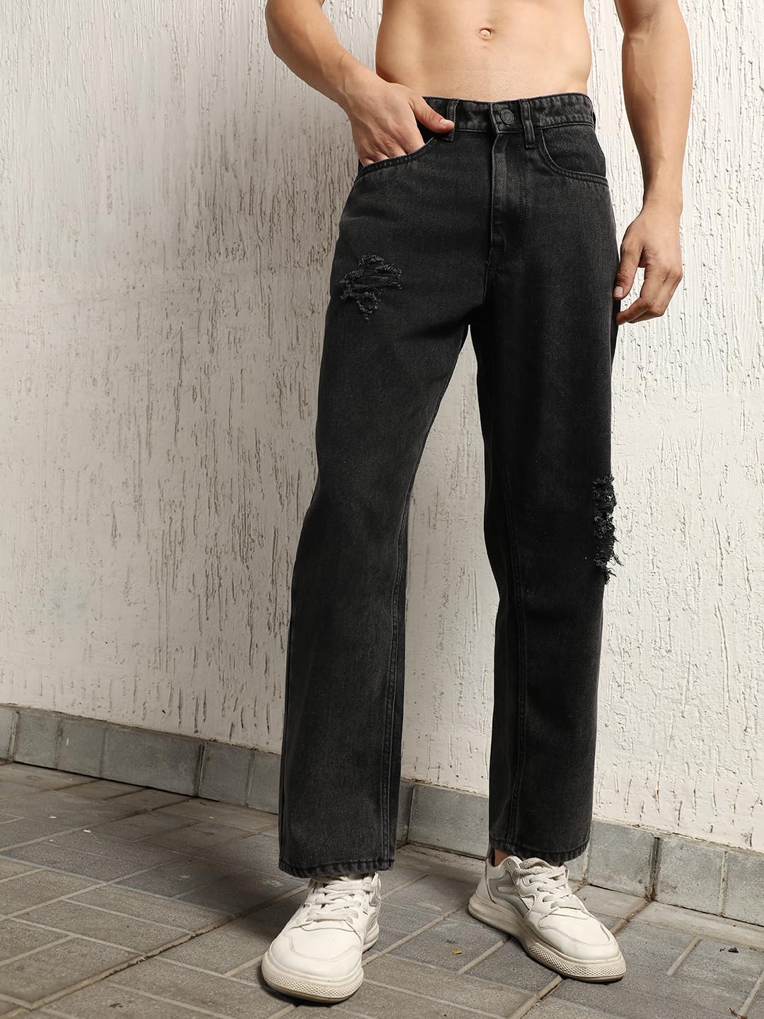 Hubberholme Men Summer Cotton Relaxed Fit Mid-Rise Jeans 8 Grey