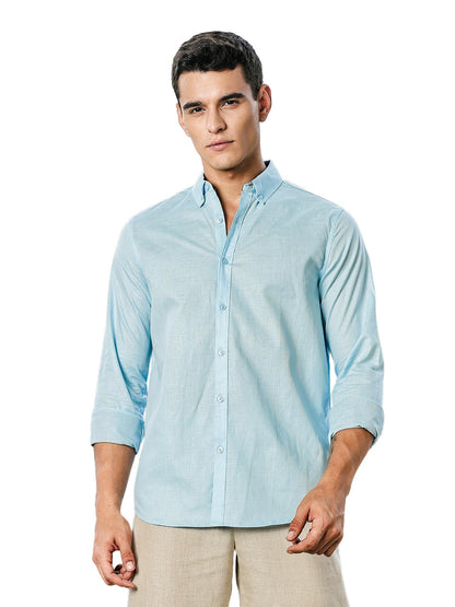 Thomas Scott Mens | Linen Blend | Solid | Button Down Collar | Premium Cotton Linen Blend | Full Sleeve | Casual Shirt for Men