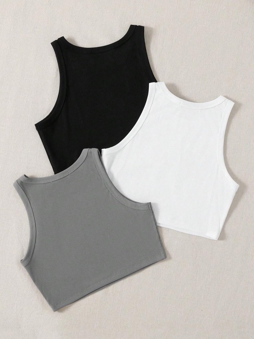 Toochki Tops for Woman | Spandex Top | Crop | Short | Western | for Jeans | Sleeveless | Pack of Three | Stretchable | Black-Whi