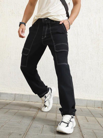 Hubberholme Men Black Smart Casual Summer Cotton Loose Fit Solid Trousers_12