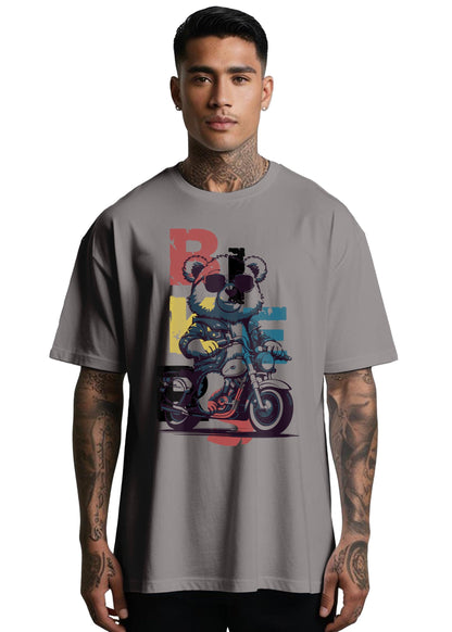 Peppyzone Mens Oversized Fit T-Shirt (OST-Biker 1-5_Grey