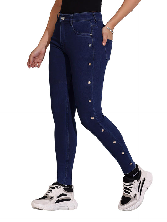 Dolce Crudo WomenS Skinny Fit Mid Rise Cropped Length Eyelet Detailing Denim Stretchable Jeans (Doaw25Den61-40-481-30, St Patri