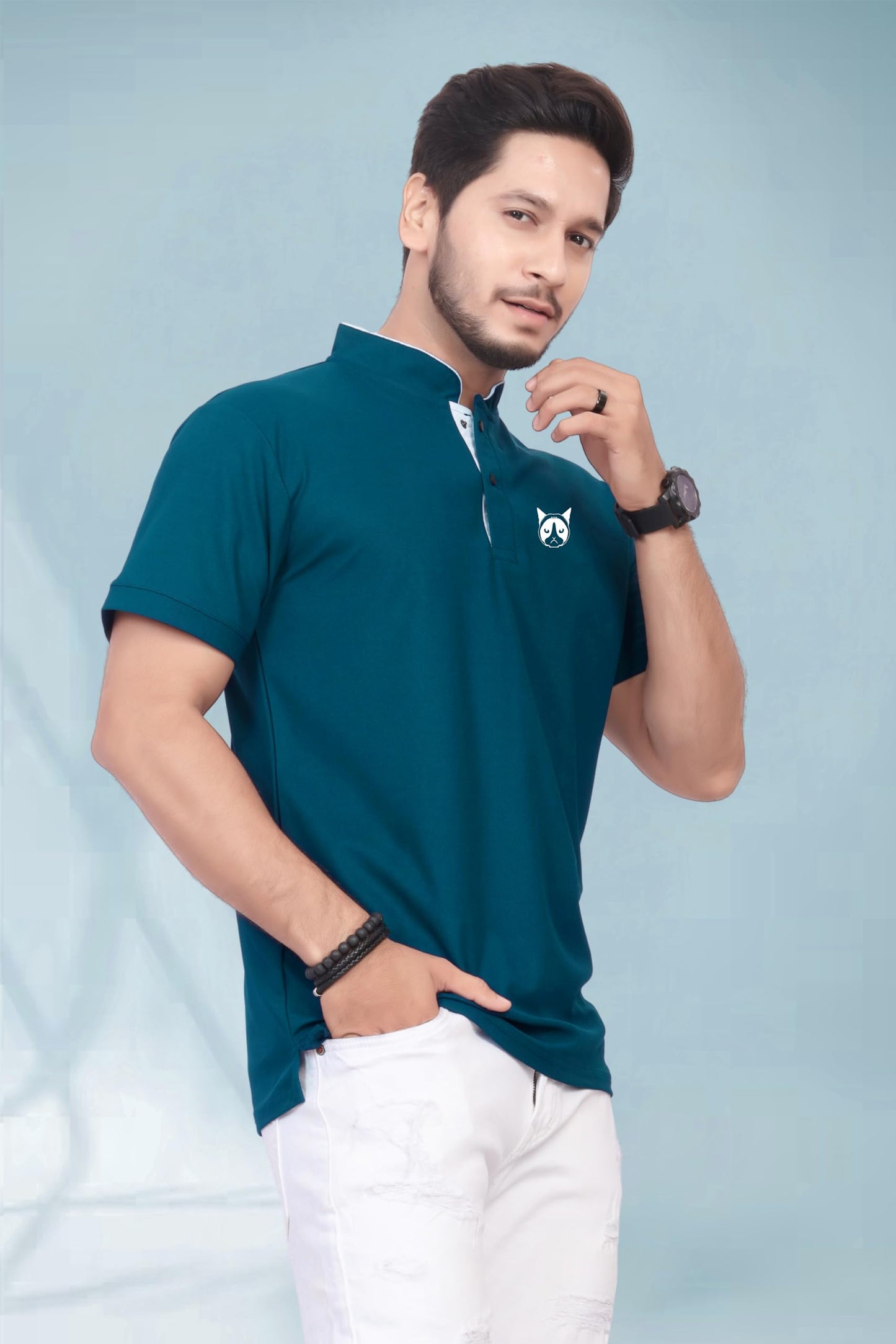 Baghadbillo MenS And BoyS Polyster T-Shirt With Mandarin Collared Neck Half Sleeves Closuer Button And Regular Fit | Polo T Sh