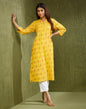 Fabindia Yellow Cotton Ikat Long Kurta
