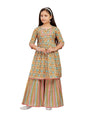 Aarika Girls Ethnic Wear Peach Colour Abstract Print With Gota Work Cotton Kurti Sharara Set (5-11 Years)