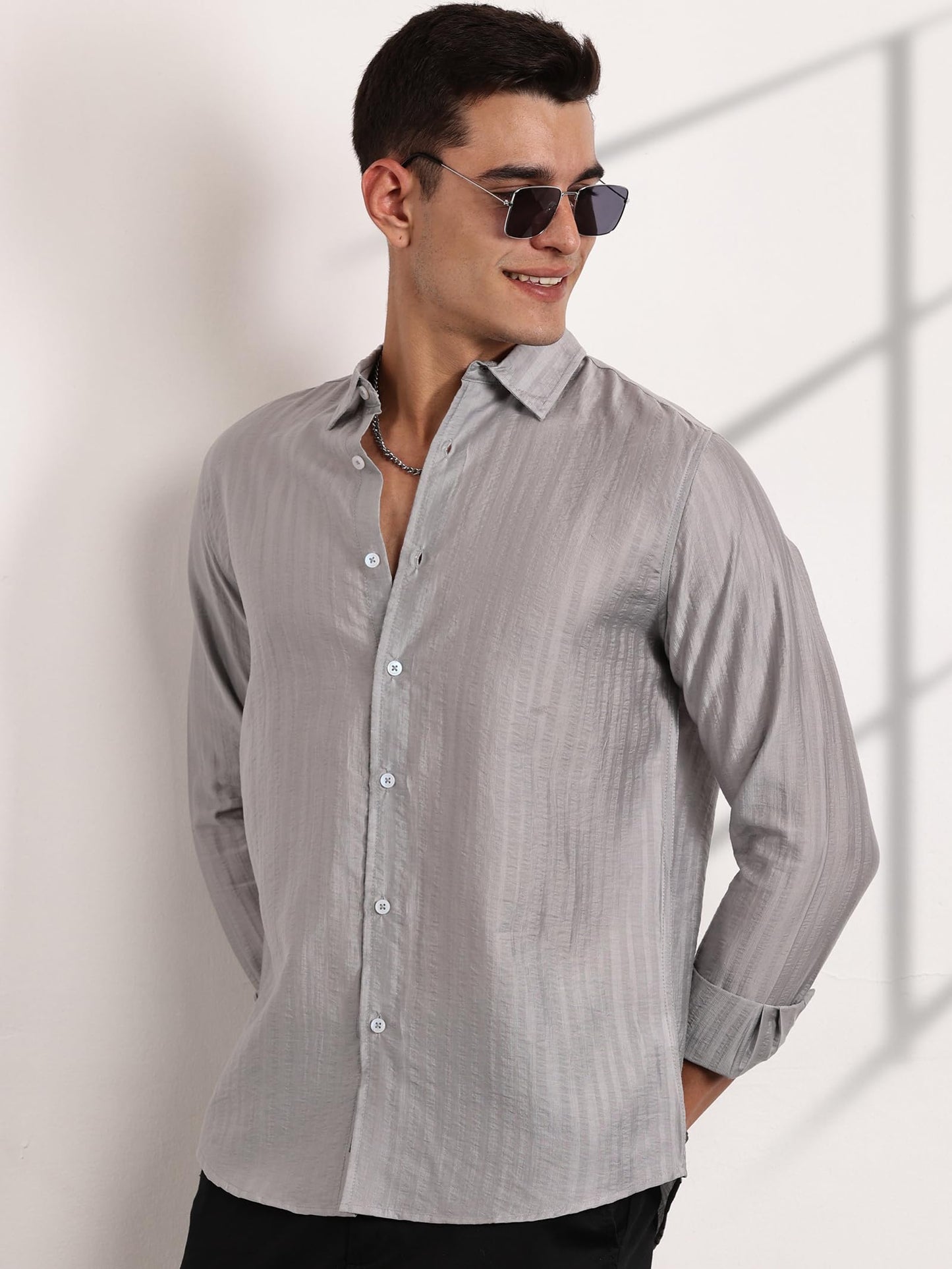 Thomas Scott Slim Fit | Long Sleeve | French Placket | 100% Cotton | Solid Colors | Shirts for Mens Grey