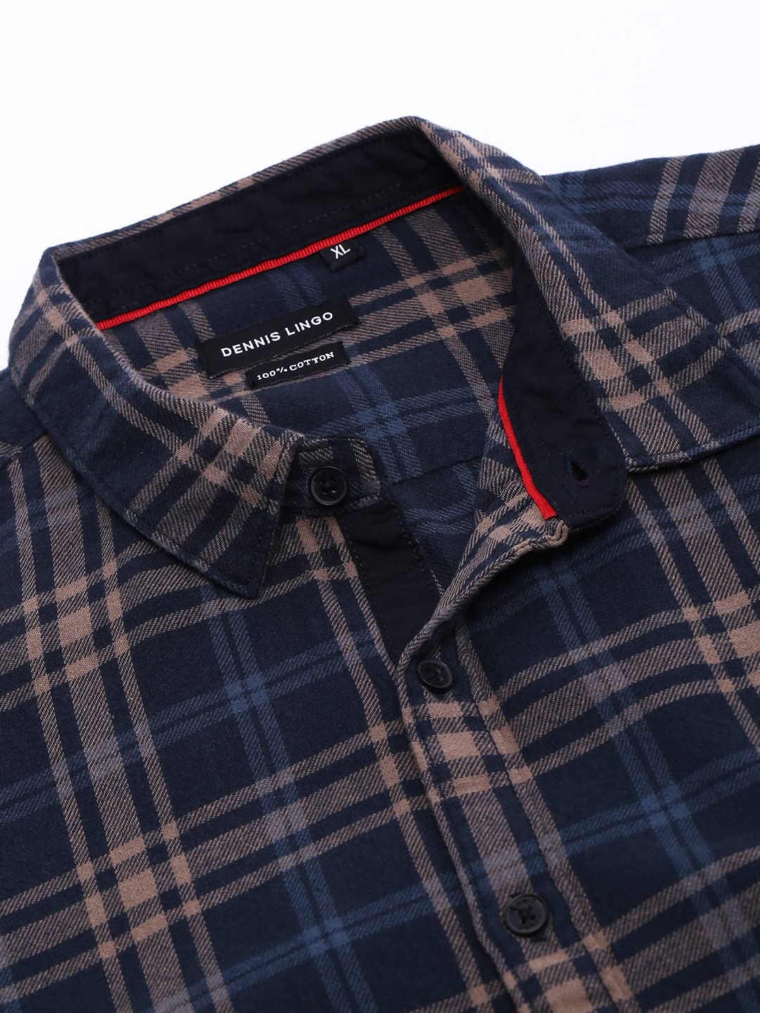 Dennis Lingo MenS Slim Fit Checkered Casual Shirt (Navy Blue)