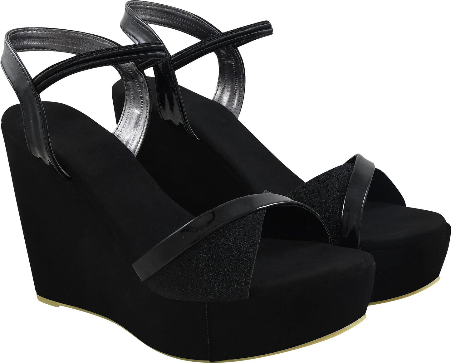 Shoetopia WomenS & GirlS Black Solid Slingback Wedges