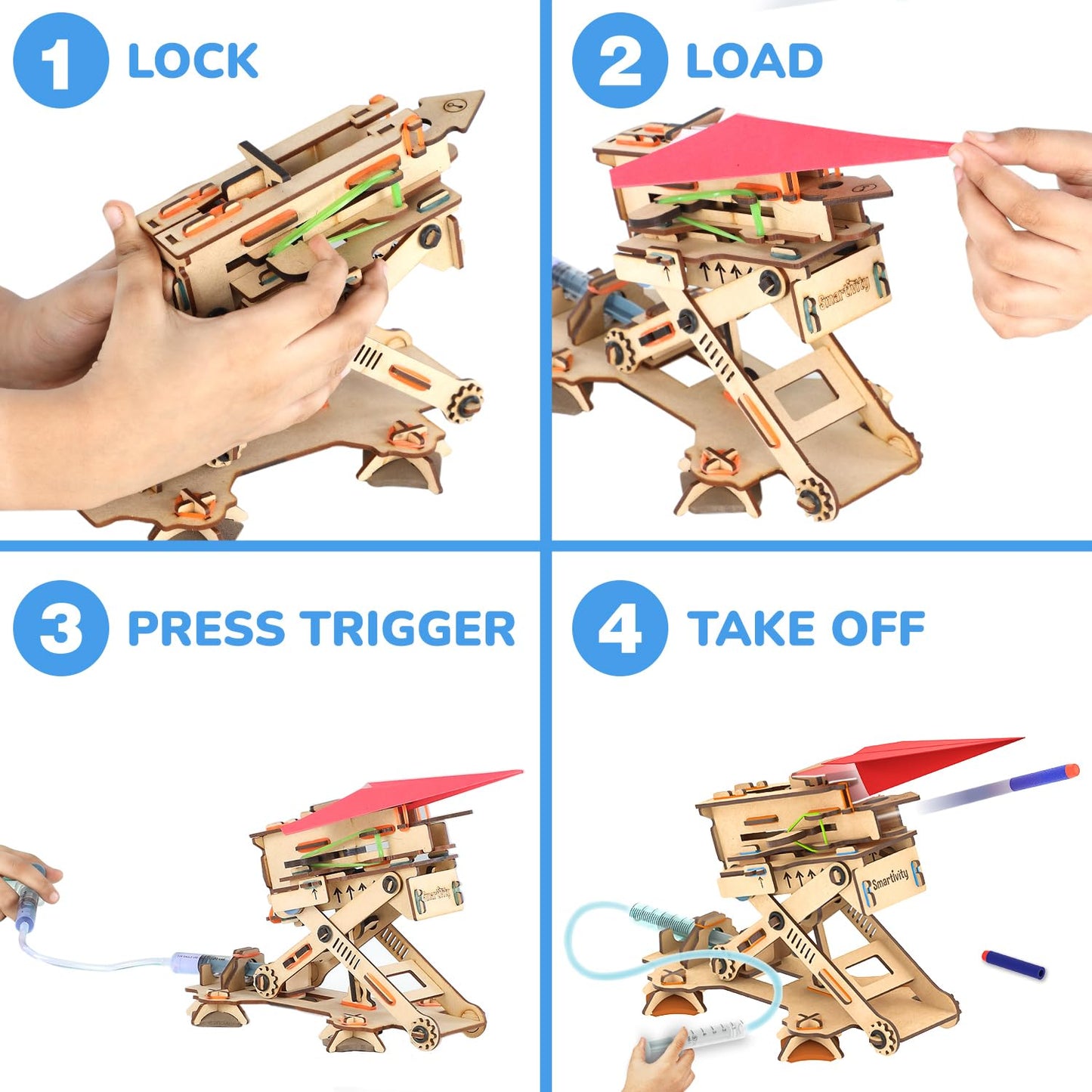 Smartivity 2in1 Hydraulic Airplanes & Darts Launcher STEM Toy for Kids 6-14, Engineered Wood, Multi Color, Model SMRT1163