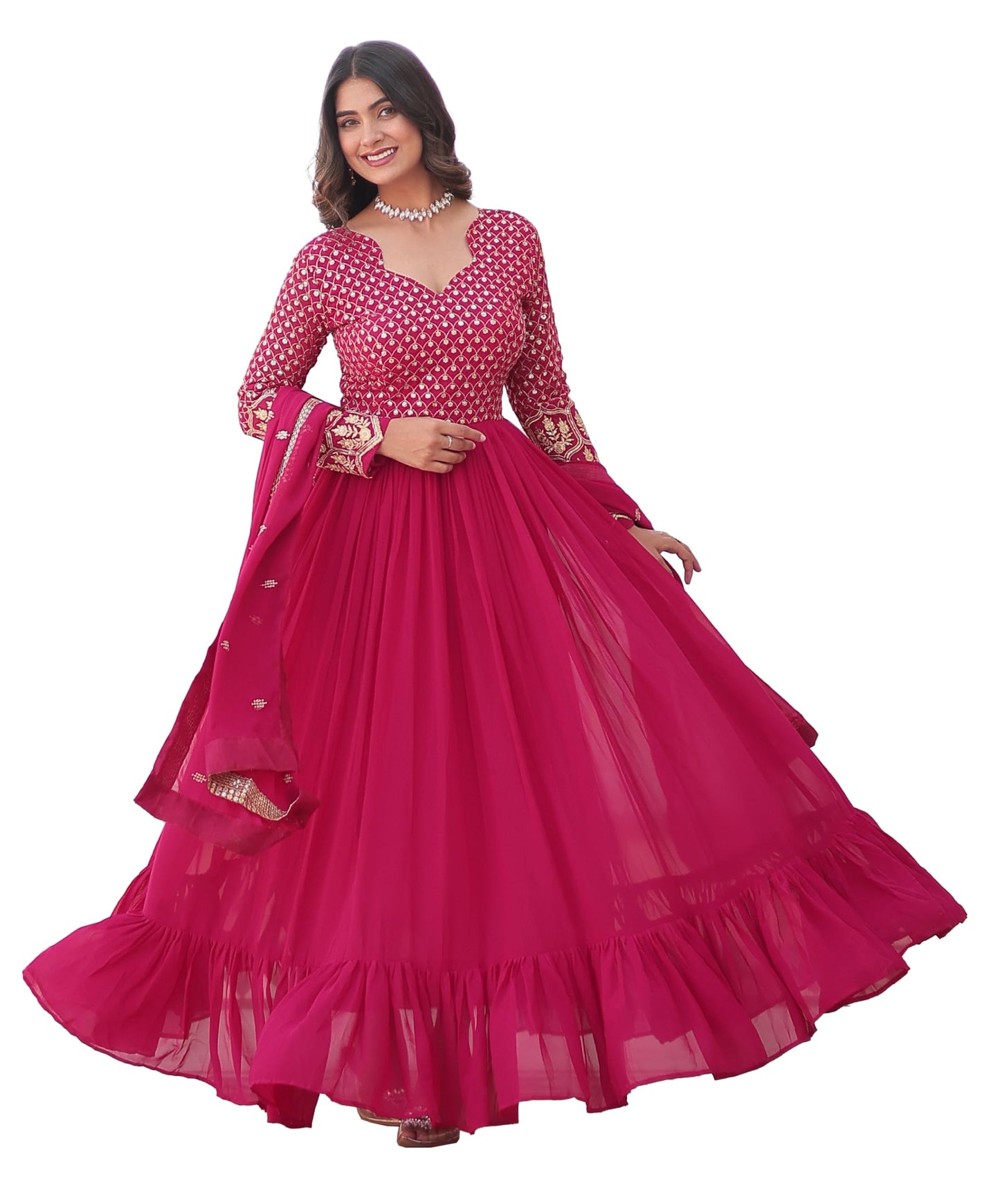 Fashion Basket Georgette Anarkali Kurta For Women Pink