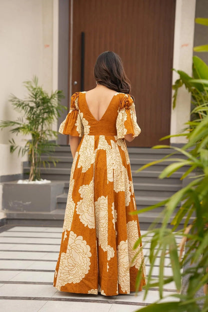 Wedani Rayon Dress for Women Mustard