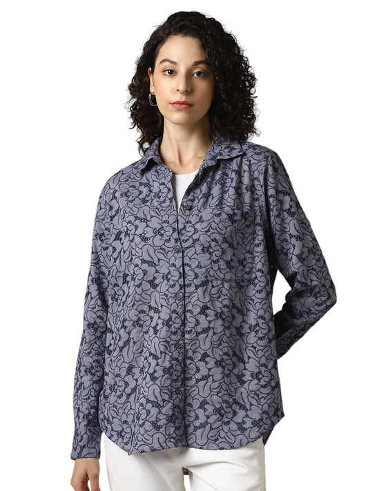 Hubberholme Women Cotton Strip Oversized Fit Spread Collar Full Sleeves Shirts