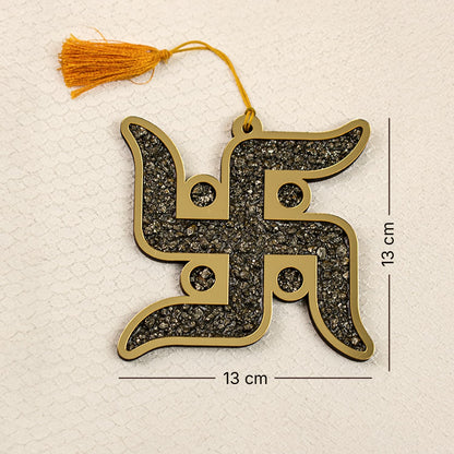 Astrotalk Pyrite Swastik Wall Hanging 13x13cm | Vastu Wall Decor Item with Natural Pyrite Stone | for Wealth, Protection & Positive Energy | Home Decor for Living Room, Bedroom & Mandir
