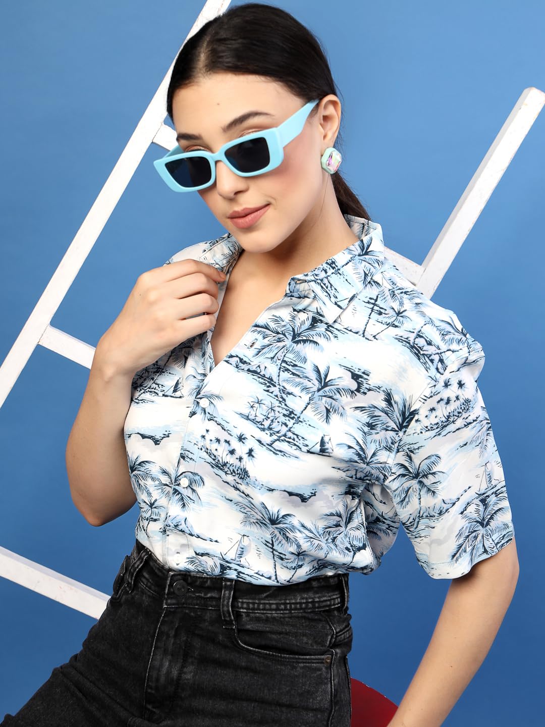Rigo Rayon Printed Shirts for Women | Half Sleeves Hawaiian Shirts for Women | Summer Shirts Shirt for Women | Slim Fit, Casual