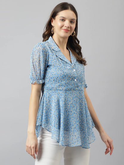 TOOCHKI Womens Floral Regular Fit Top (Toochki085-TP_Light Blue