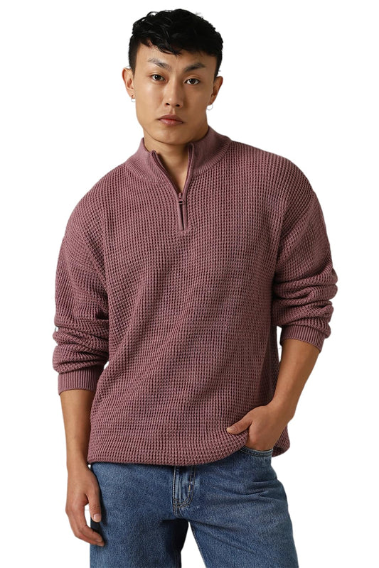 Hubberholme Men Acrylic Knitted Relaxed Fit Round Neck Full Sleeves Sweaters 5 Mauve