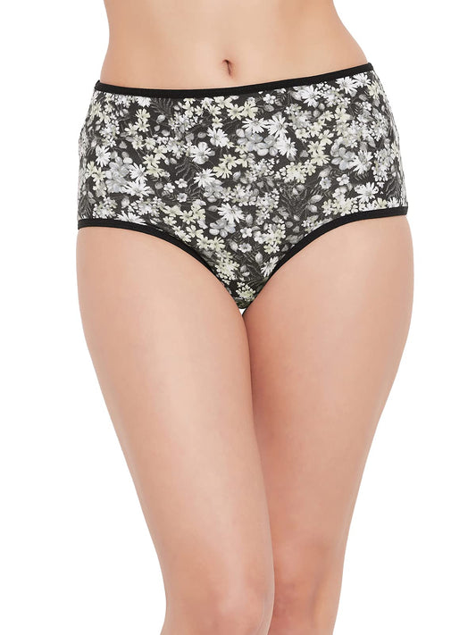 Clovia Womens Cotton High Waist Floral Print Hipster Panty (PN2761C13_Black_S)