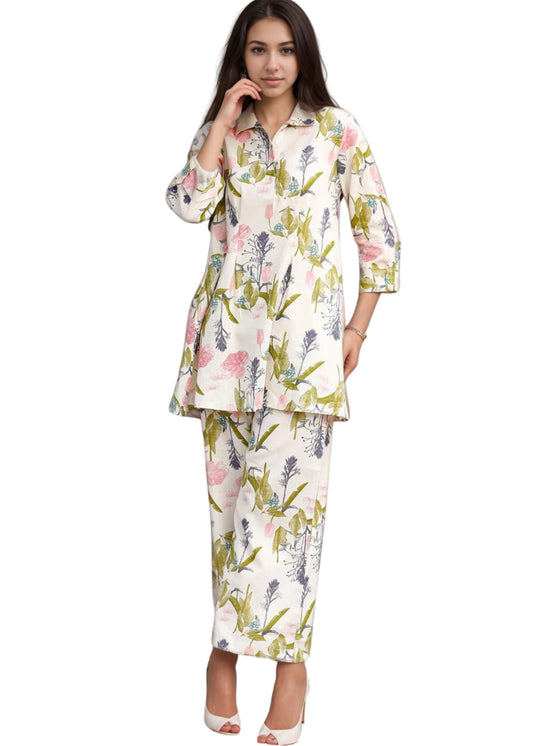 Shienzy Stylish Printed Cotton Blend Co Ord Set For Women || Casual & Festive Indo-Western Outfit || Kurta Pant Set (1592Shz_Ofw