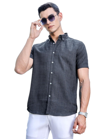 Thomas Scott Mens | Self Designed | Short Sleeves | Solid | Button Down Collar | Slim Fit | Polyster Blend | Shirt | (TS1717_Dk