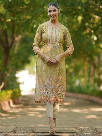 Libas WomenS Crepe Printed Straight Kurtas (29242O_Mustard
