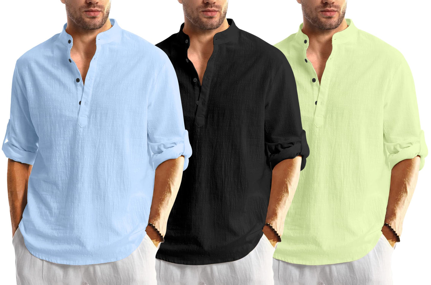 Zartha Combo Of Men Solid Cotton Blend Straight Kurta Shirt Pack Of 3