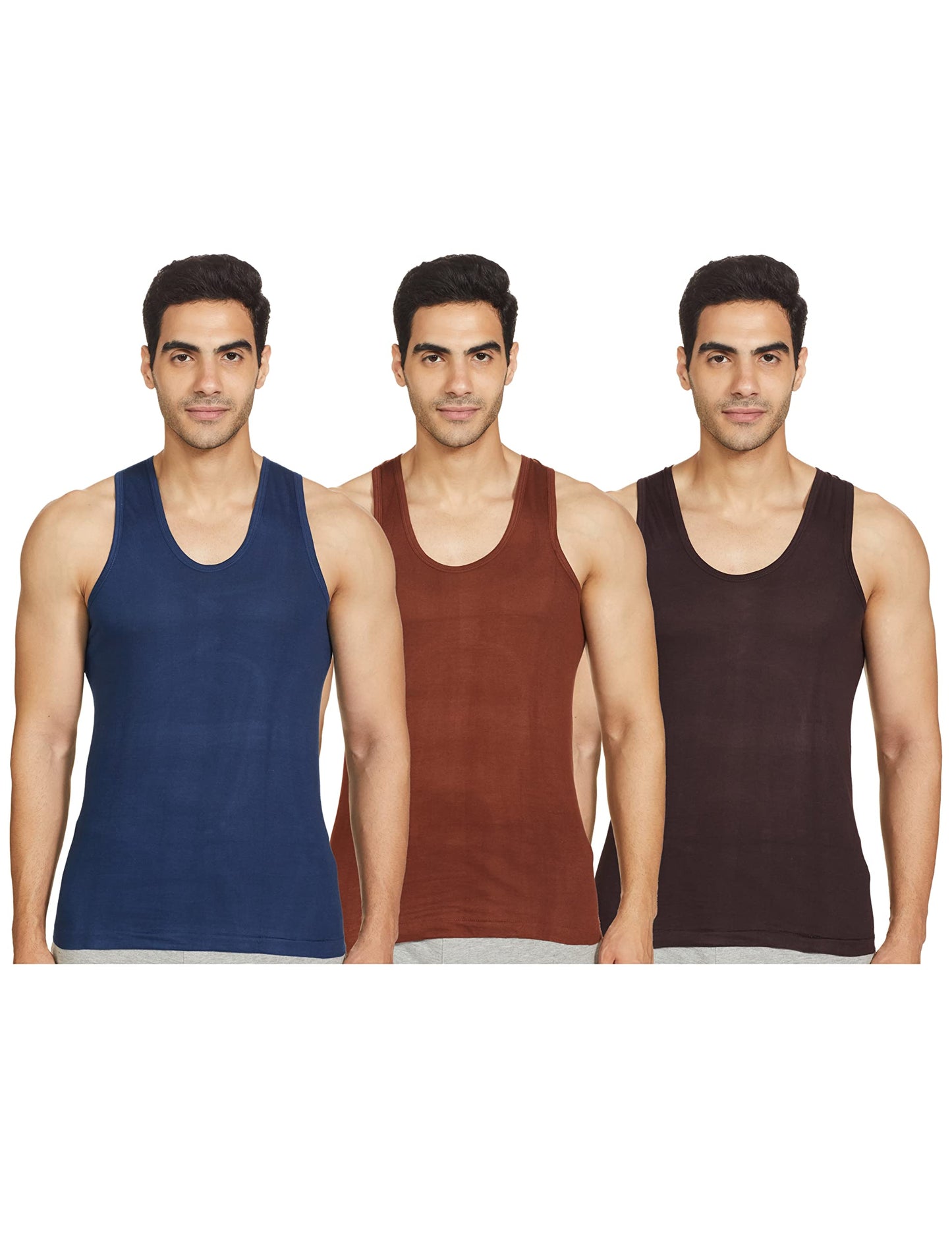 Rupa Jon Sleeveless Vest for Men, 100% Cotton Fabric, Round Neck, Pack of 3 Assorted