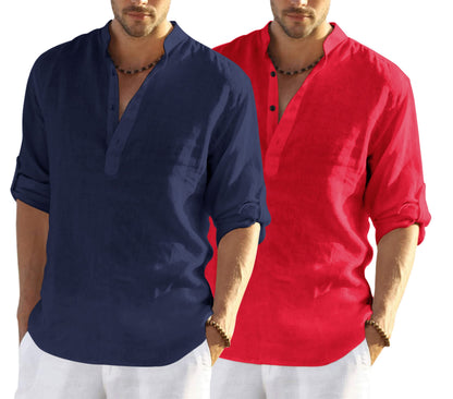 Hemadhav Combo Of MenS Regular Fit Cotton Blend Casual Kurta (Pack Of 2) Navy Blue - Red