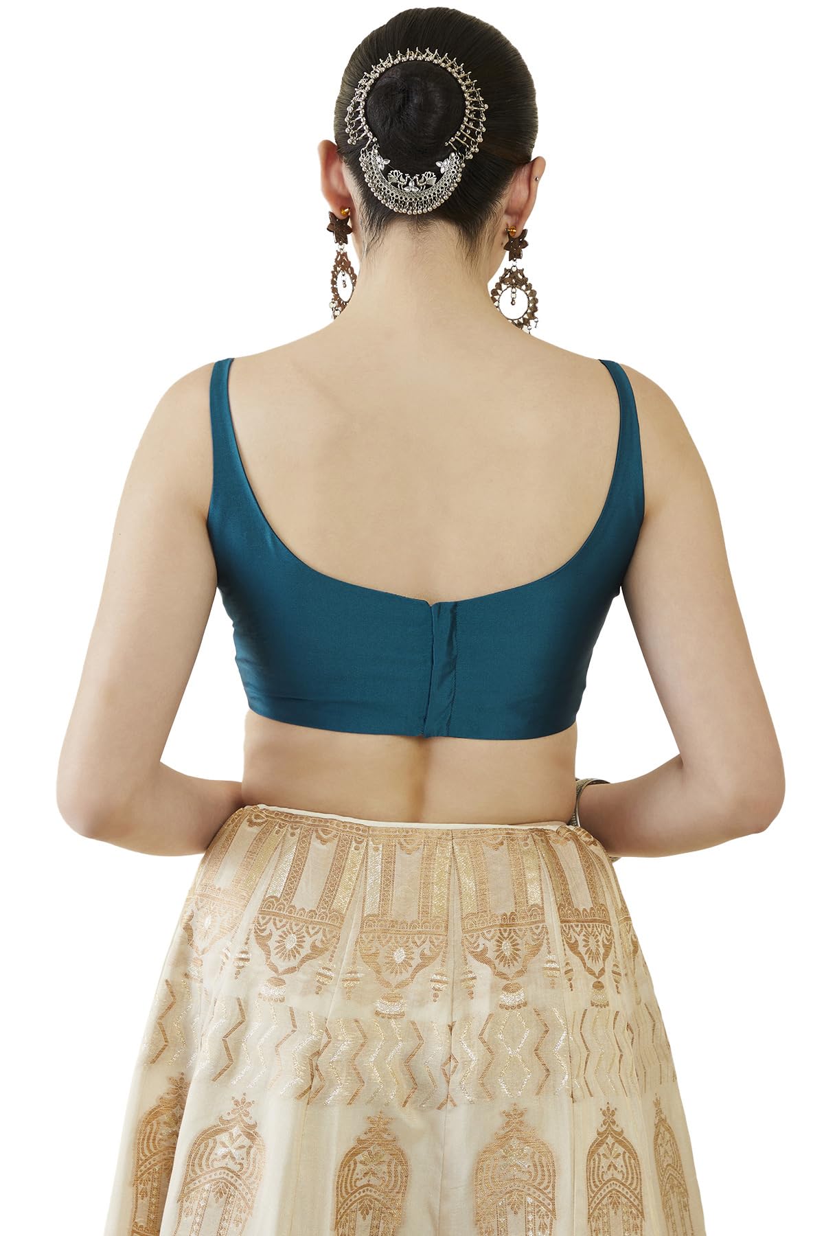 Soch Womens Teal Taffeta Solid Sleeveless Padded Blouse