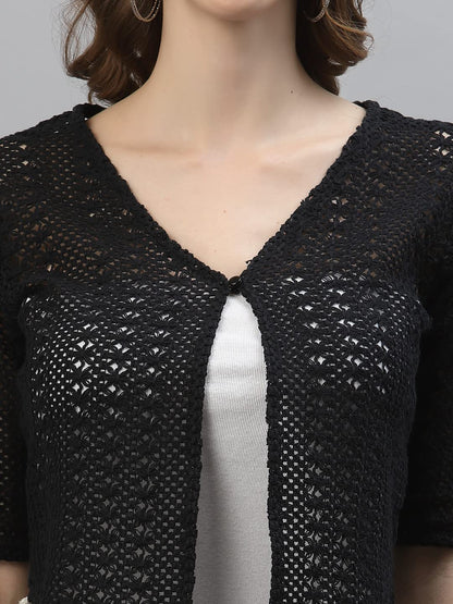 Style Quotient Women Self Design Black Cotton lace Regular Smart Casual Shrug