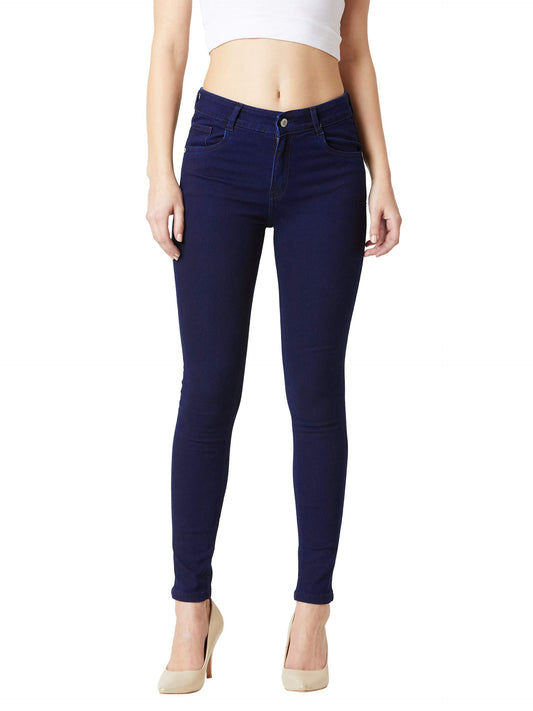 Dolce Crudo Womens Navy Blue Printed Fabric Detailing Skinny Fit Mid Rise Regular Length Denim Stretchable Jeans(DOSS19DEN07-23