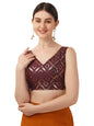 OOMPH! Womens Indian Ethnic Wear Designer Zari Work V Neck Sleeveless Purple Blouse for Saree or Lehnga and BlousePalazzos or S