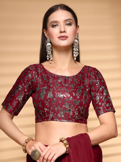OOMPH! Readymade Blouse for Women, Brocade, Boat Neck, rbbl531