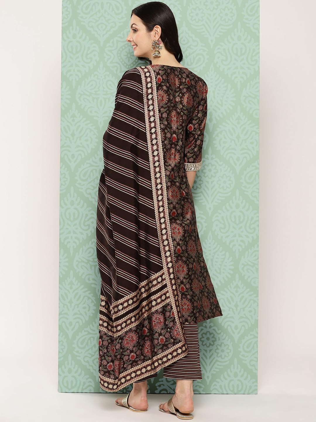 Libas WomenS Silk Blend Kurta Sets (34619_Brown