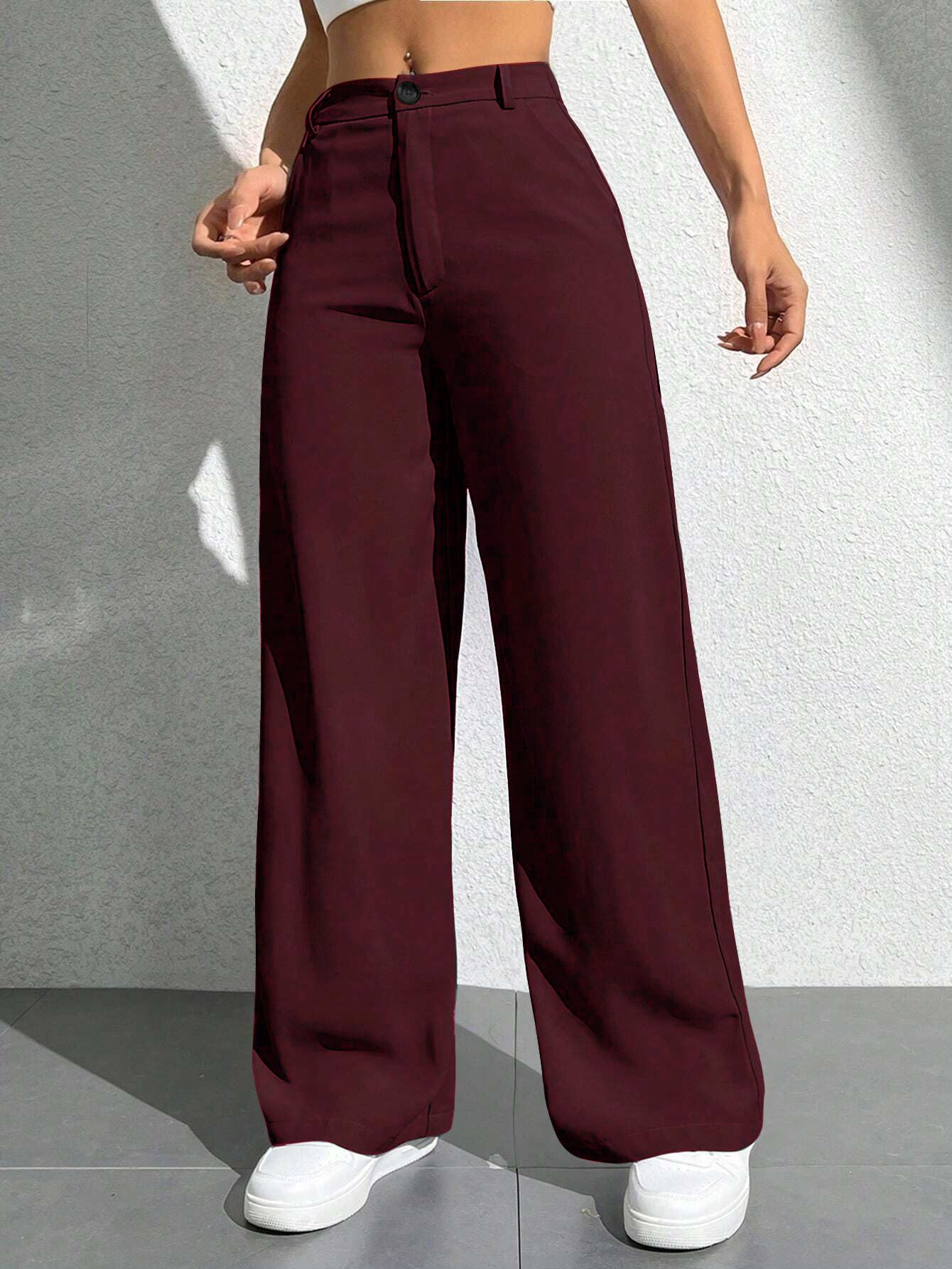 Toochki Trousers for Women | Womens High-Waisted Pant | Trouser | Korean Style | Bottom Maroon