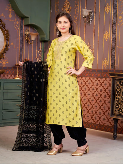 Aarika Girls Ethnic Wear Sea Green Colour Foil Print Embroidery Silk Kurti-8-15 Years (Kurti-Sd-5964)