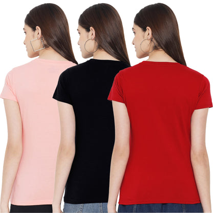 Preneum Womens Cotton Regular Fit Latest Graphic Stylish Printed Short Sleeves Casual T-Shirt || Trendy & Styles (Pack 3), Pink