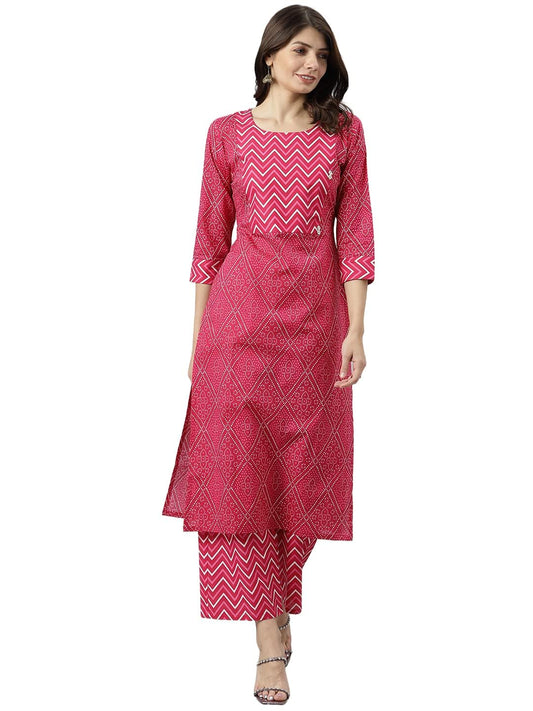 GoSriKi Women's Cotton Blend Printed Straight Kurta with Palazzo (Pimpli-GO)