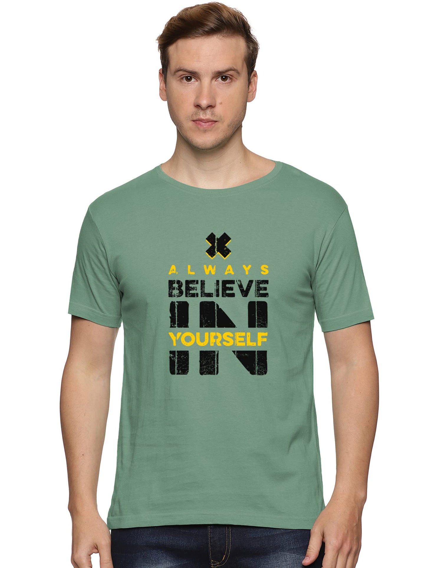 ADRO Believe in Yourself Printed T-Shirts for Men & Women (RNR-S35-BEL-PT_Pista)