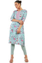 Soch Women Turquoise Blue Cotton Blend Floral Kurta