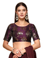Oomph! WomenS Indian Ethnic Wear Designer Floral Pattern Zari Work Boat Neck Half Sleeve Purple Color Brocade Readymade Blouse