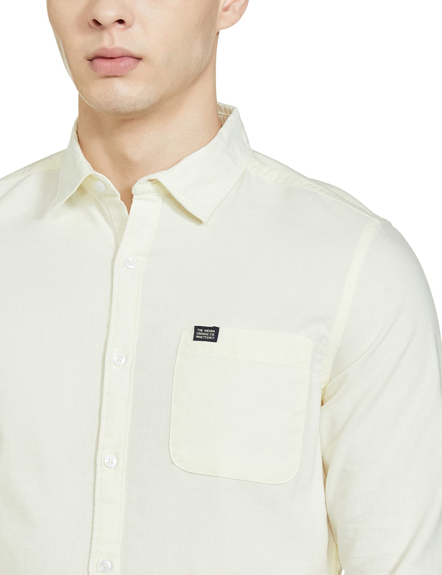 The Indian Garage Co Men Cream Solid Slim Fit Cotton Casual Shirt
