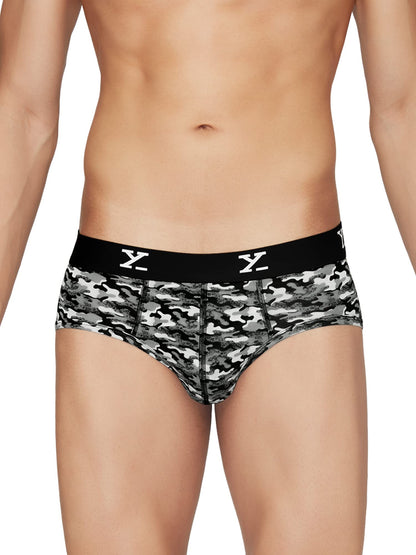XYXX Mens Underwear Shuffle IntelliSoft Antimicrobial Micro Modal Brief Pack of 5 (Camo Monocrom;Lighting Bolt;Yoga Pet;Twiligh