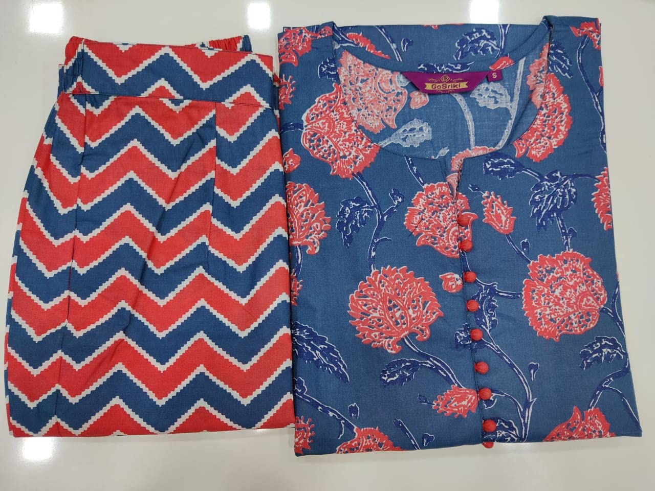 ANNI DESIGNER Women's Cotton Blend Traditional Straight Printed Kurta and Pant Set (Kanzi Blue-Nw25)